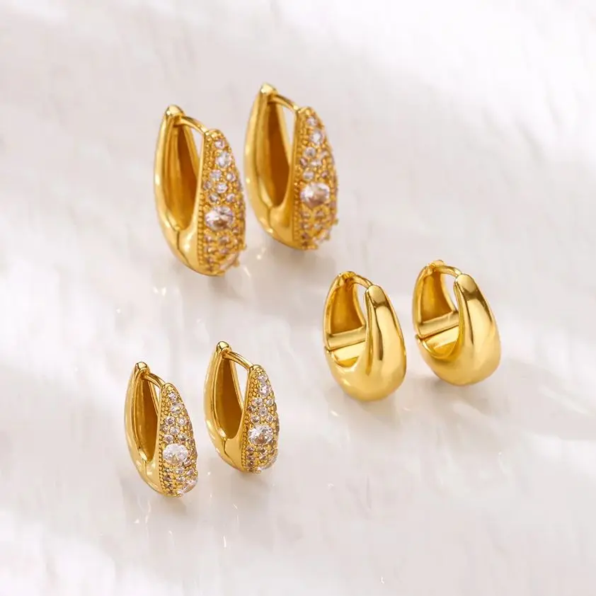 

Stainless Steel Zircon U-shaped Trendy Gold Plated Earrings For Women Stud Earring Piercing Ear Party Waterproof Jewelry Gift