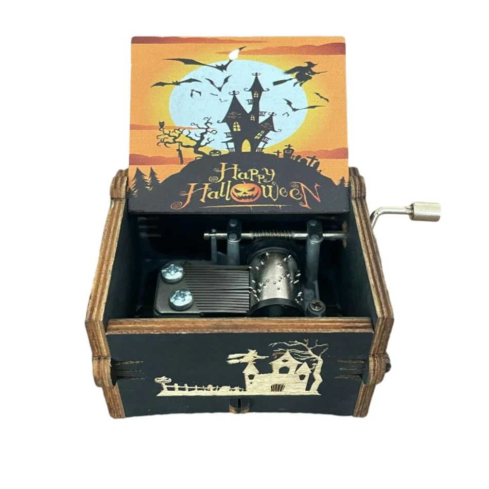 Hot Wooden Hand Crank Music Box Anime Theme Halloween Merry Christmas Decoration Home Christmas Birthday Gift