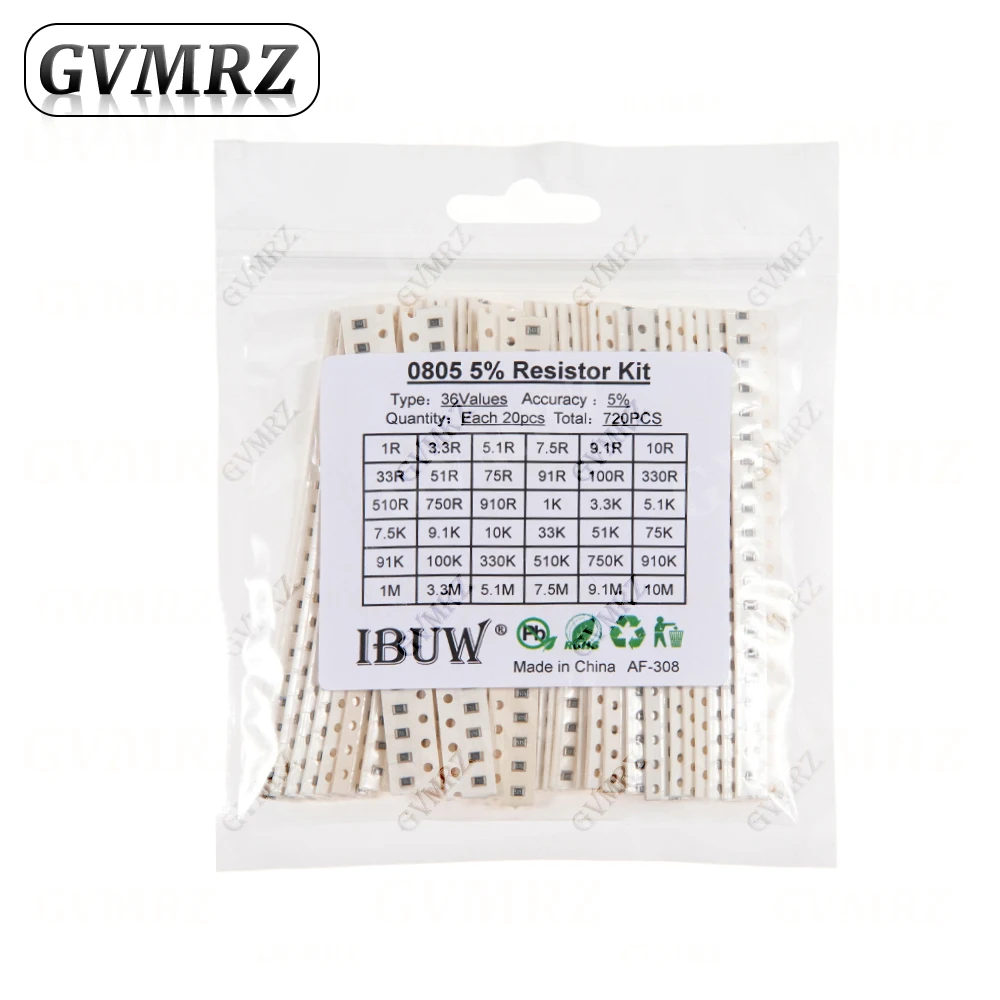 0201 0402 0603 0805 1206 1% 5% SMD-Widerstand Sortiment-Set 1R-1M 10K 100K 1K 100R Widerstandssatz DIY 1R00 0R82 0R47 0R33