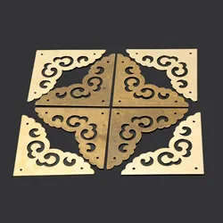 4Pcs Retro Chinese Style Furniture Hardware Corner Brackets Protector Covers for Cabinet Trunk Chest Jewelry Box Desk Pure Brass