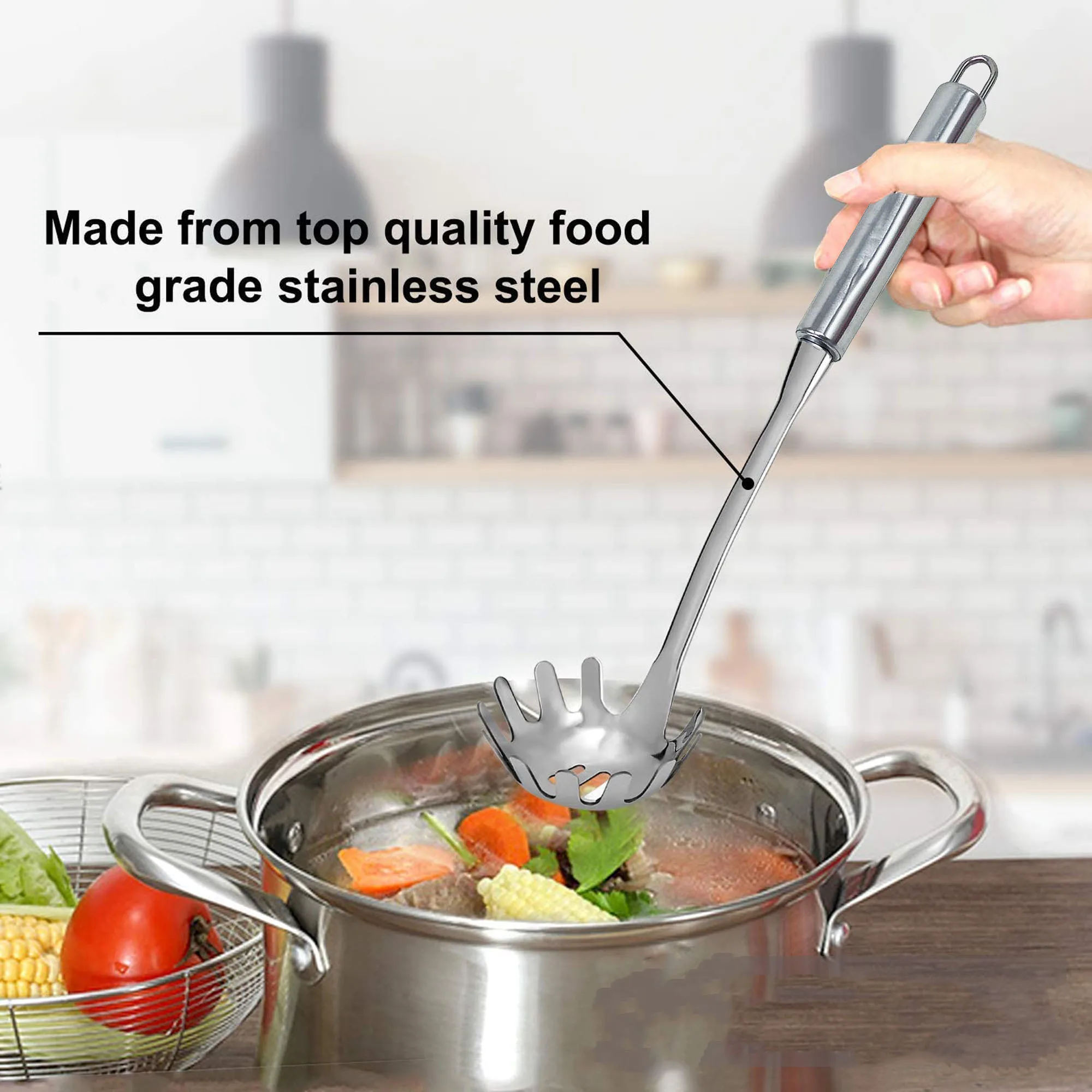 

Pasta Spoon Thickened Stainless Steel Multifunctional Noodle Spoon Food Strainer Spaghetti Server Colander Ladle Strainer Tool