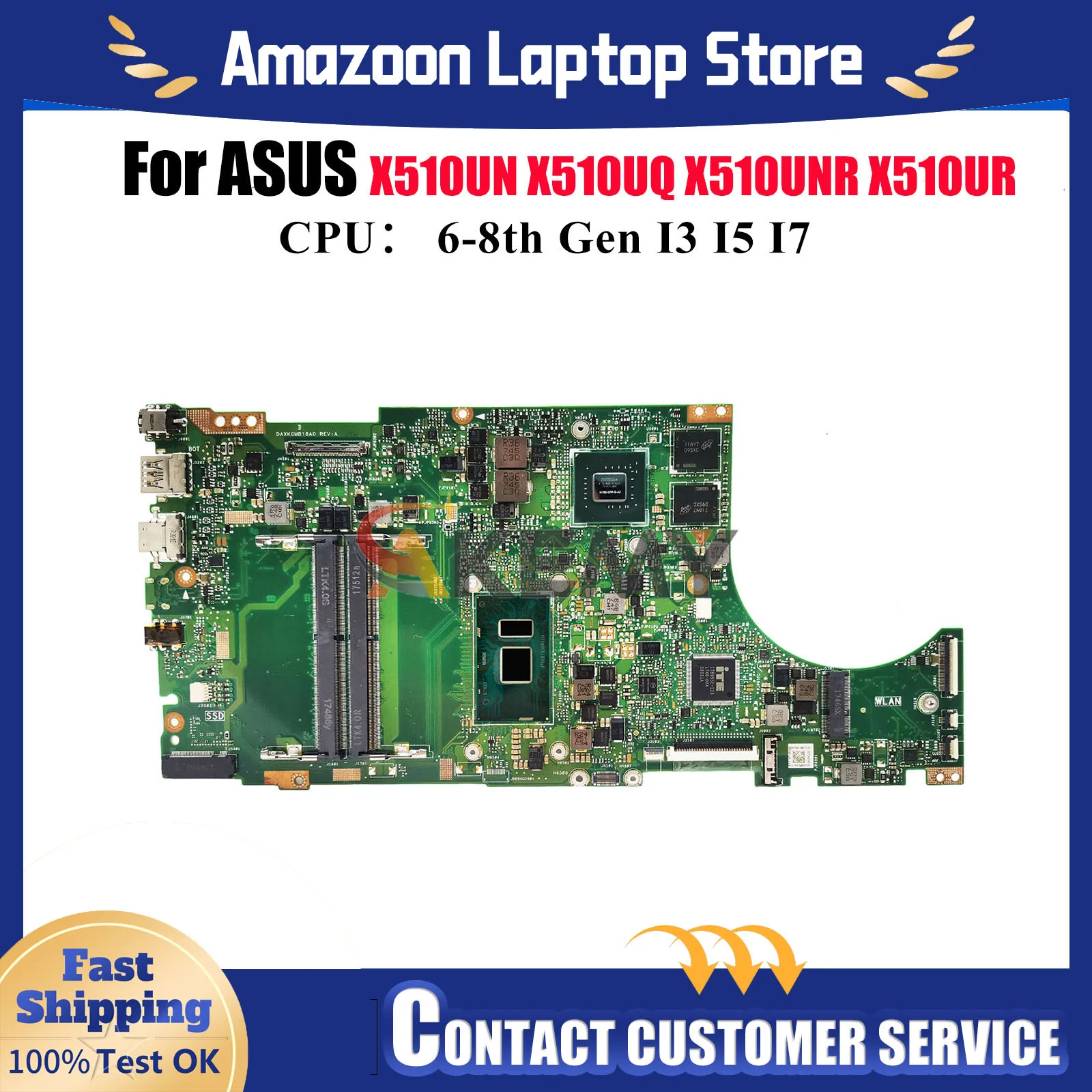 

X510UN Материнская плата для ноутбука ASUS X510UQ X510U X510UNR X510UNO X510URR A510U X510UR S510U X510UQR S5100U Материнская плата I3 I5 I7 CPU