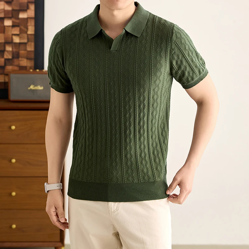 100% pure cotton short sleeve polo shirt summer comfort breathable men's knitted T-shirt high-end brand Korean casual trendy top