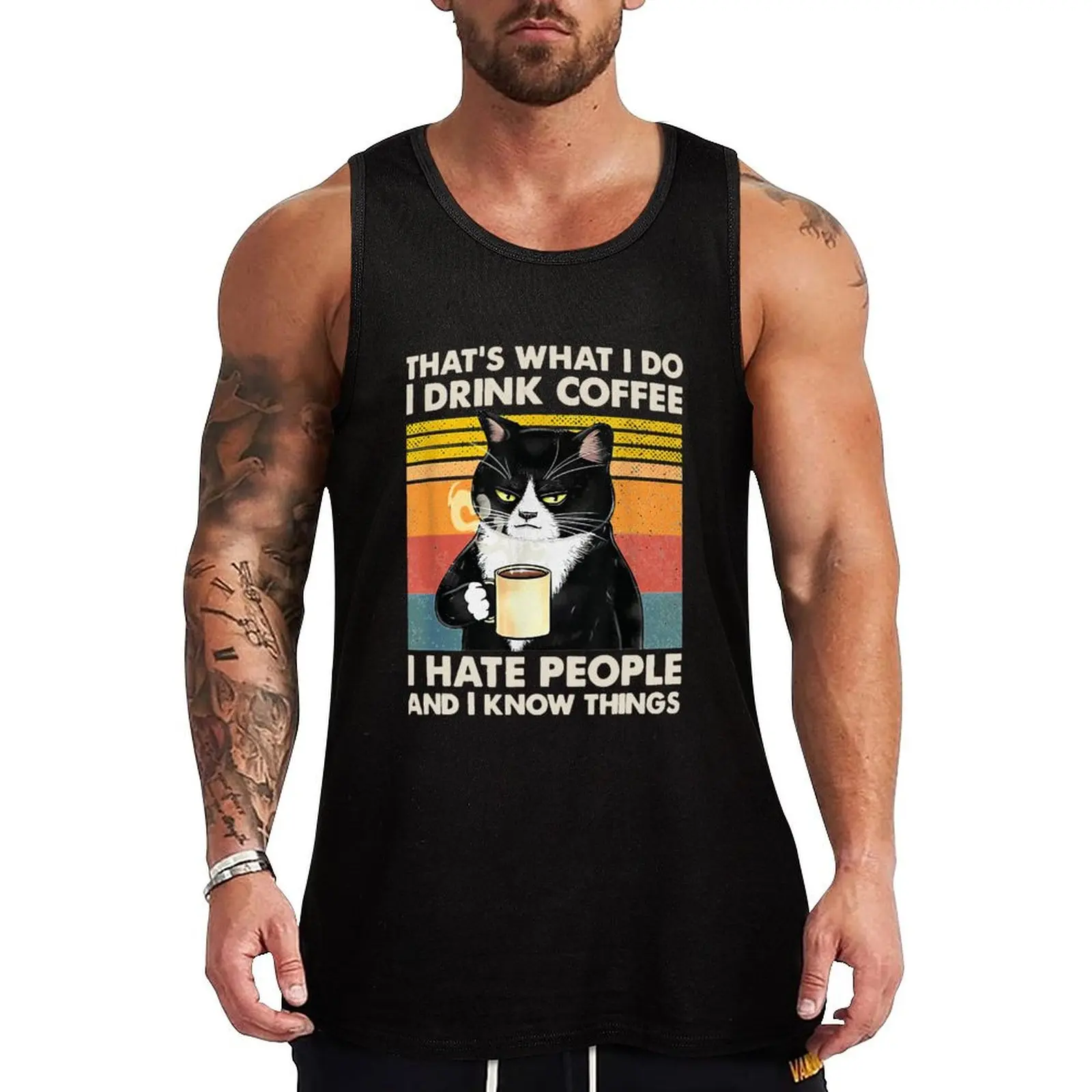 That&x27;s What I Do I Drink Coffee I Hate People And Know Things Cat Lover Gifts Essential Tank Top