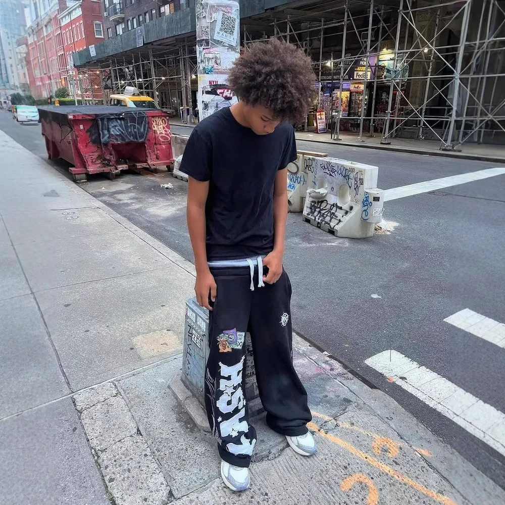 Y2K gótico Hip Hop Rock holgado elástico para correr pantalón Casual letra parche estampado Retro diseño de doble cintura pareja pantalón de chándal americano