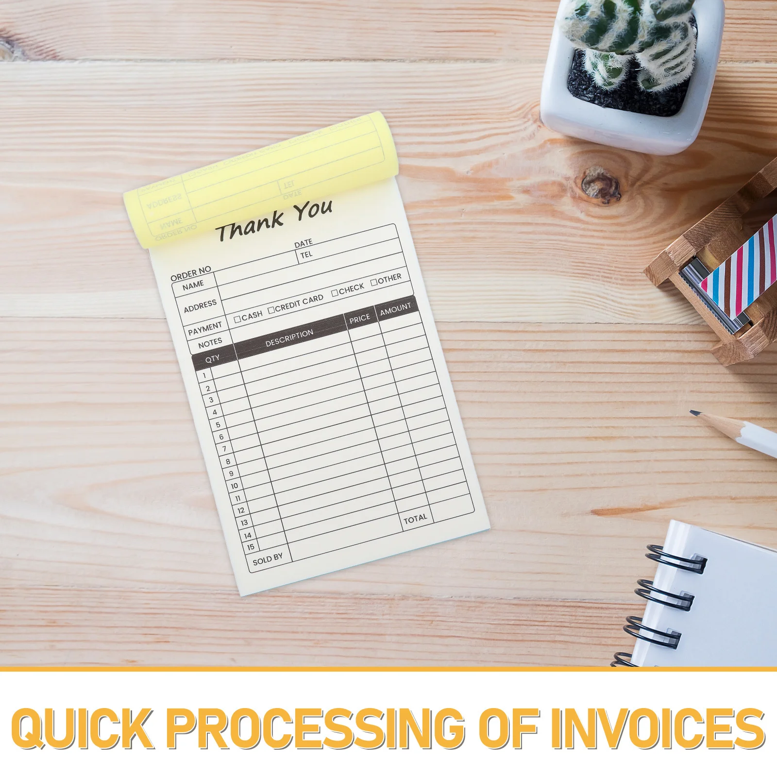 2Pcs Order Receipt Book 2-Part Invoice Book with Sturdy Paper Board Carbon Copies for Business Order Management Portable