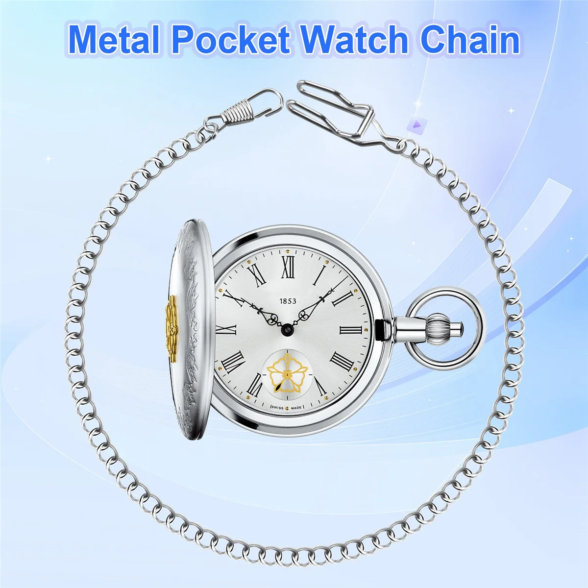 Corrente de relógio de bolso vintage antigo retrô FZFZ prata