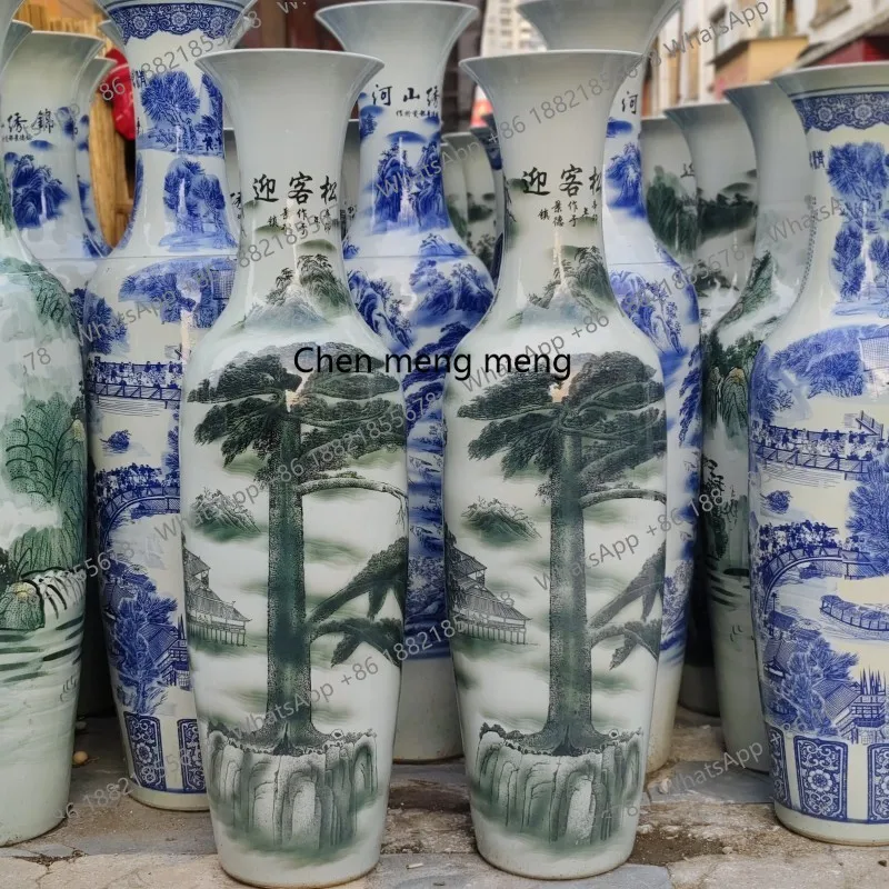 

Ceramic floor-to-ceiling large vase antique dark green welcome pine large vase hotel home decoration celebration ornament