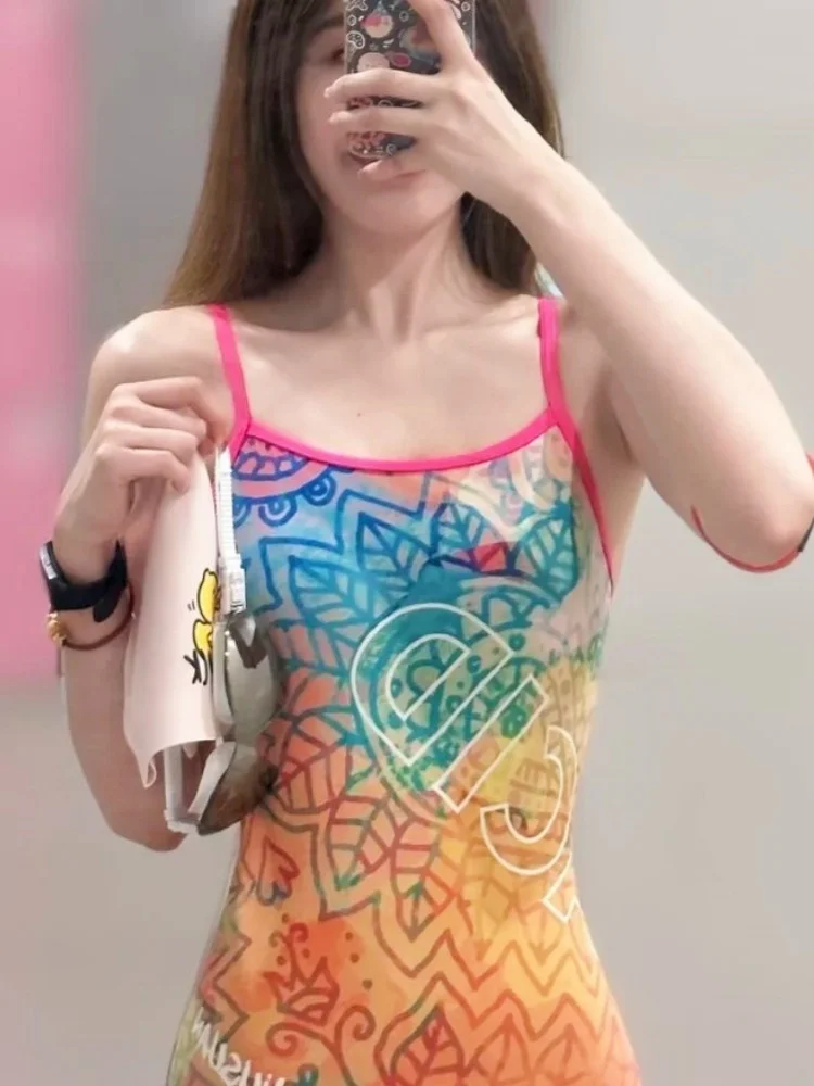 Maillot de bain une pièce pour piscine de course, imprimé graphique de styliste, combinaison mignonne, bikini pour jeunes femmes, mode coréenne, vêtements de plage