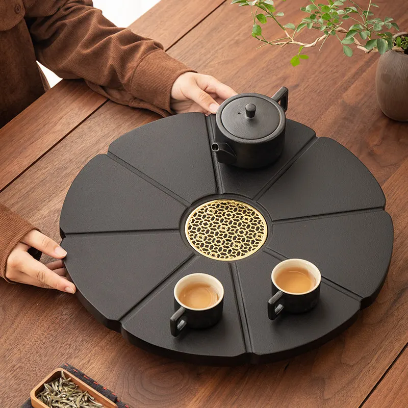 Hospitality Tableware Tea Tray Living Room Round Valet Office Decorative Drainage Chinese Tea Tray Luxury Bandejas Home Products