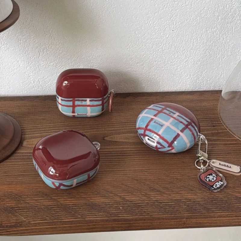 Koreańskie etui na słuchawki w uroczy wzór w kratę do Samsung Galaxy Buds 3 Pro Live Core FE, silikonowe pokrowce na słuchawki do Buds 2 Pro