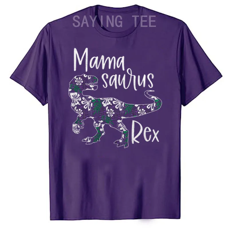 Women's Fashion Mama Saurus Rex T-Shirt Cute Mom Gift Funny Mommy Family Lovely Mothers Day Graphic Tee Dinosaur Lover Clothes