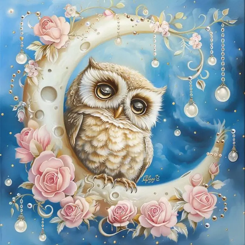 PhotoCustom Art Full Square Round Diamond Mosaic Owl Animal Cross Stitch Set Embroidery For Adult Hobby