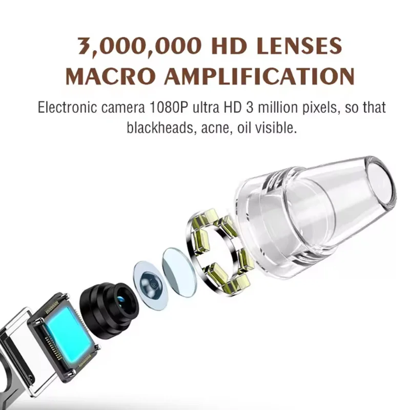 جهاز إزالة الرؤوس السوداء بالضغط البارد الساخن متعدد الوظائف للعناية بالبشرة مزيل الرؤوس البيضاء لحب الشباب مع كاميرا عالية الدقة