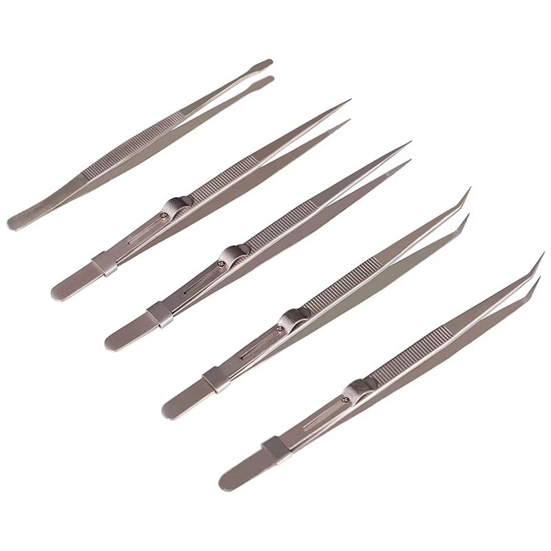 5Pcs Precision Tweezers Set - Anti - Static Stainless Steel Tweezers For Electronics, Jewelry Making And Laboratory Work Durable