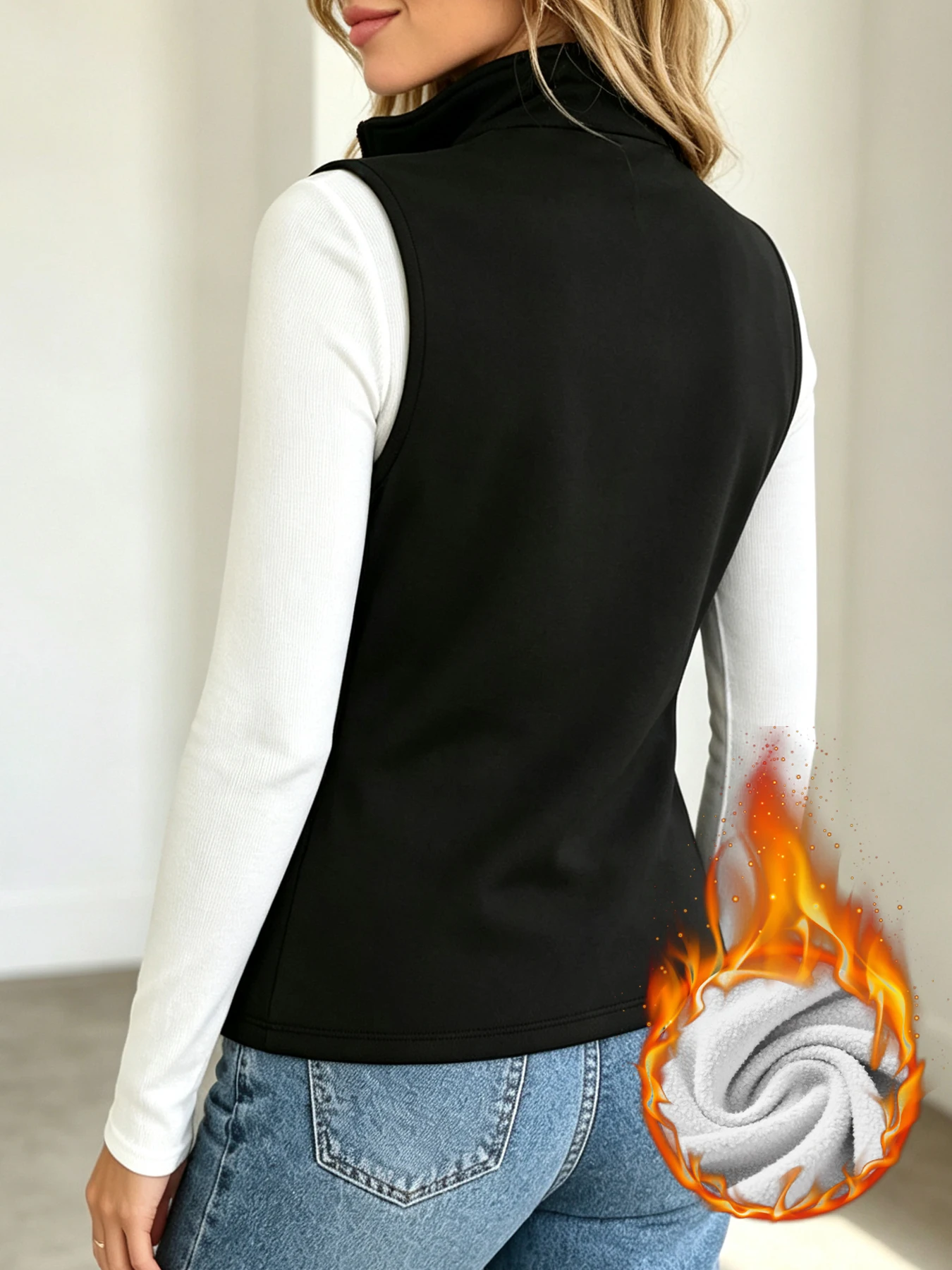 Fleece Vest for Women Thick Soft Stand Collar Zip Up Jacket Casual Vests for Daily Wear in Winter