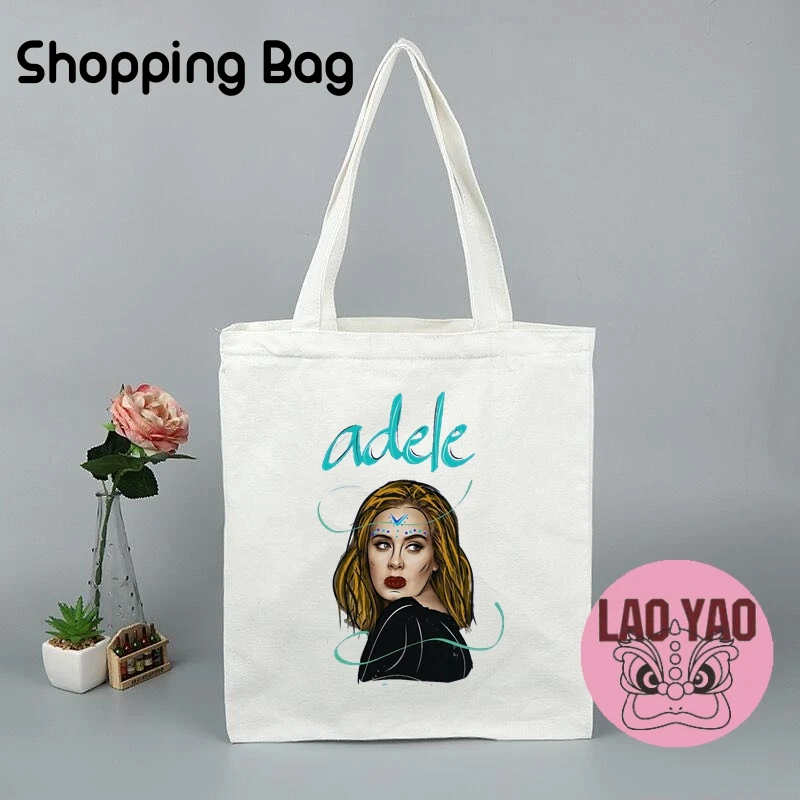 Adele Adkins Singer Canvas Tote Bag Woman Totebag Aesthetic Bags Women Shopper Shopping Cloth Large University Student Shoulder