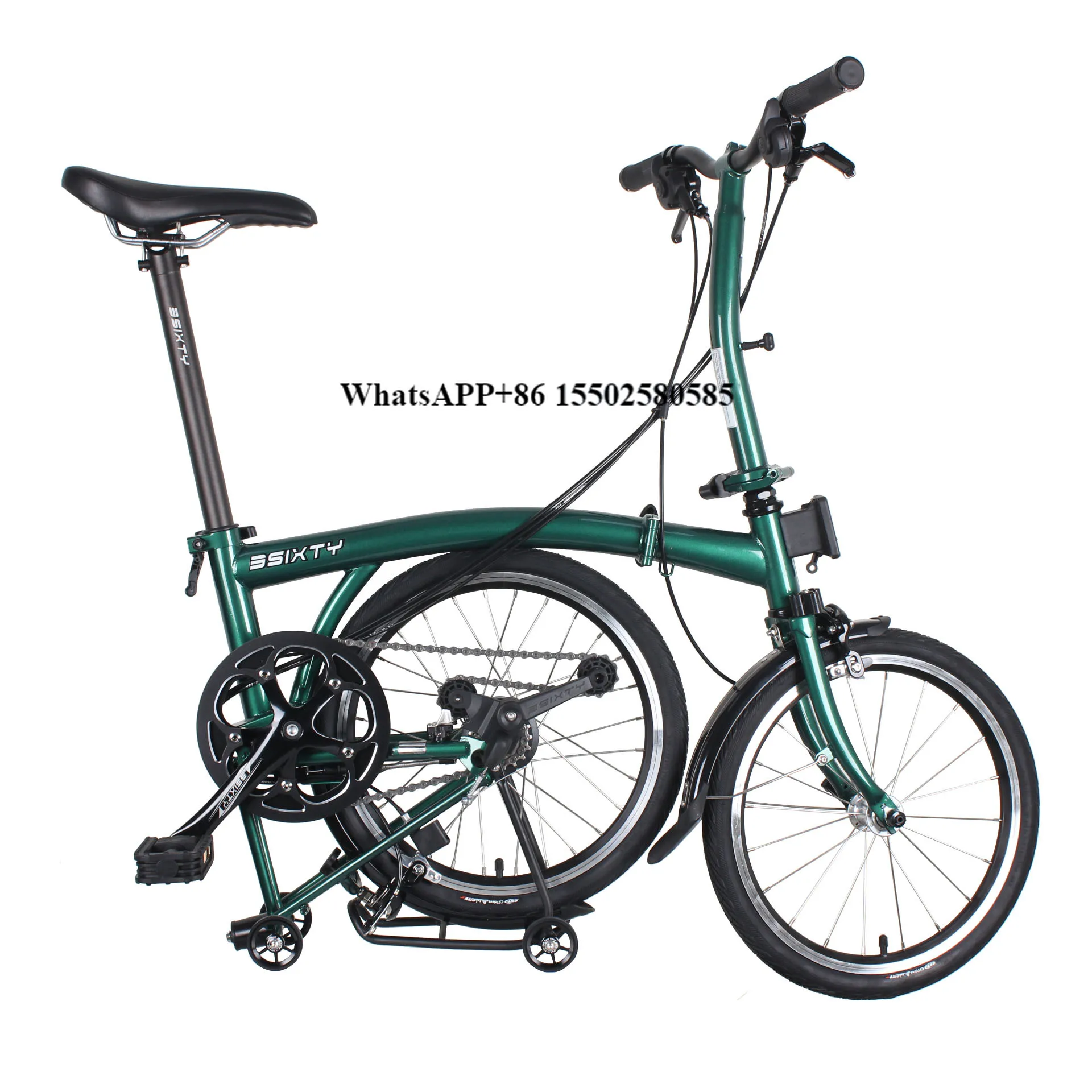 

3SIXTY Folding Bike 16 Inch Internal 6 Speeds Steel Frame Mini Folding Bicycle TRI-folding Bike Post Green /Navy Blue