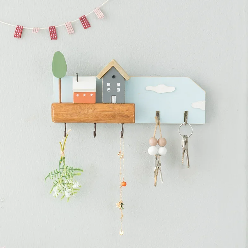 1pcs Cute Key Coat Rack Storage Shelf Kitchen Entrance Wall-Mounted Entryway Wall Decoration Hook Atmosphere Exquisite