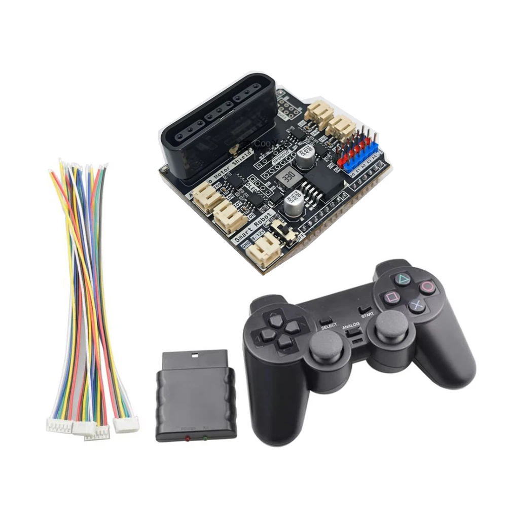 Wireless Gamepad for PS2 Controller+ 4 Channels Motor Driver Servo Expansion Board for Arduino UNO R3 Mecanum Wheel Robot