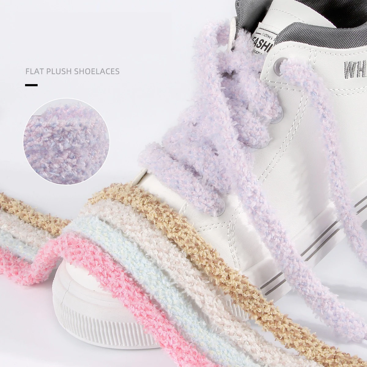 1 Pair Gradient Shoelaces Pastel Fluffy Plush Shoelaces Wide Flat Shoe Laces for Canvas Sneakers Casual Sweet Fuzzy Shoestrings