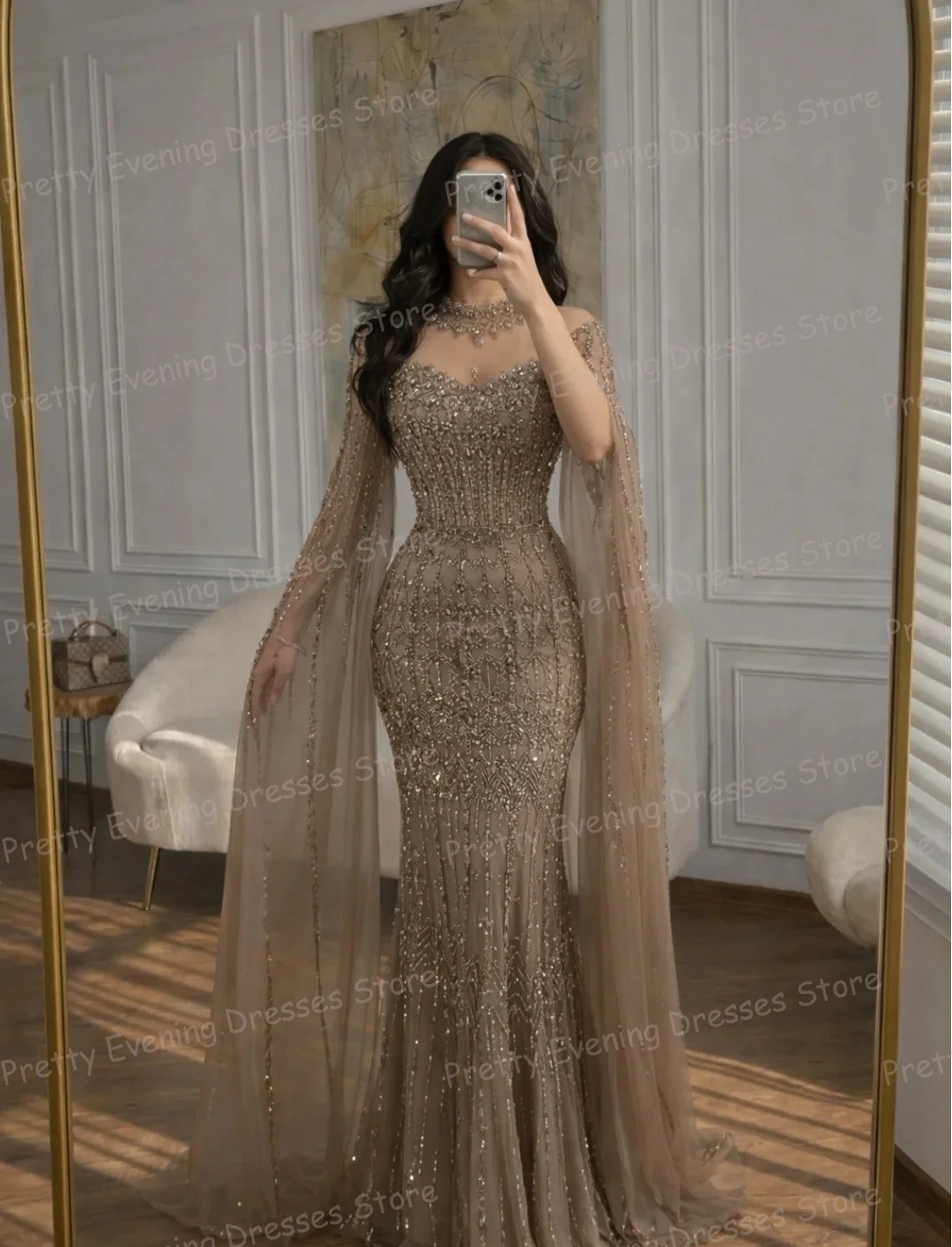 Charming 2026 Evening Dresses Woman's Mermaid Shiny Shawl Sequined Prom Gowns Fashion Customized Vestidos De Novia فساتين