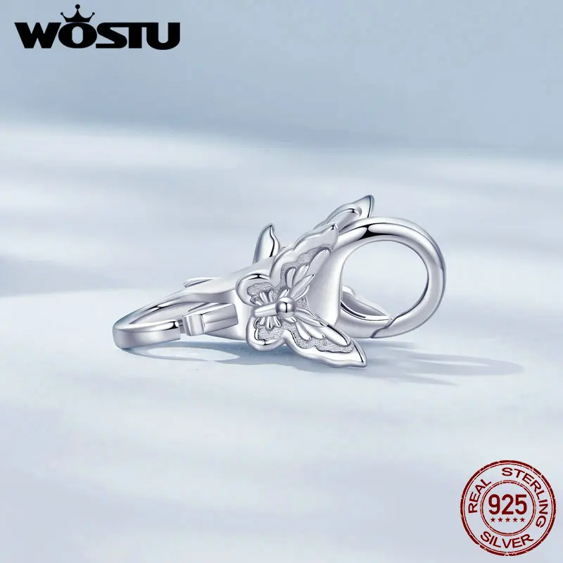 WOSTU Real 925 Sterling Silver Basic Snake Bangle Bracelet Butterfly Flower Closure Buckle For DIY Charms Bead Jewelry Make Gift