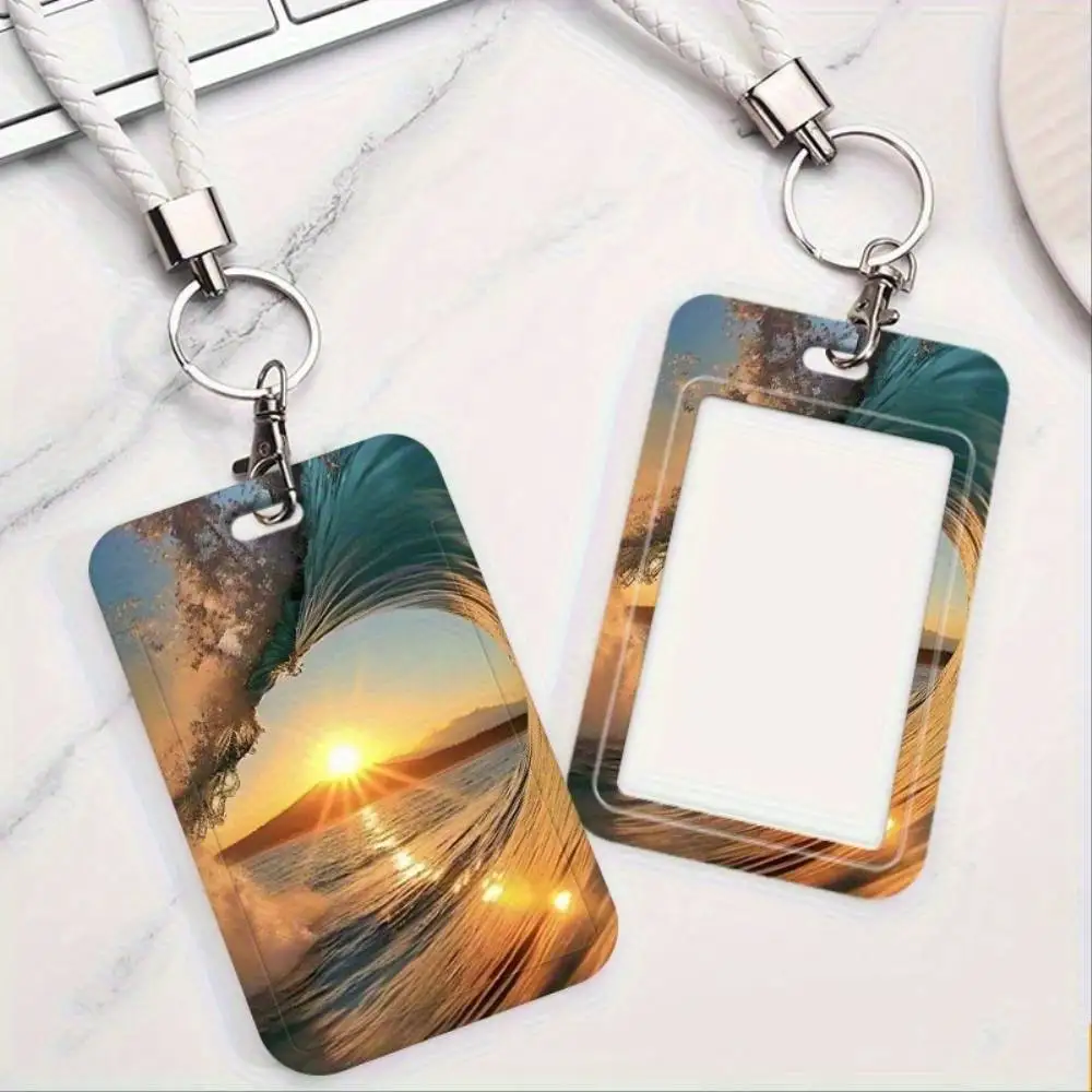 Sunset Ocean Wave ID Card Holder Plastic Card Protector For Doctor Nurse Student Employee ID Bank Access Card Christmas Gift