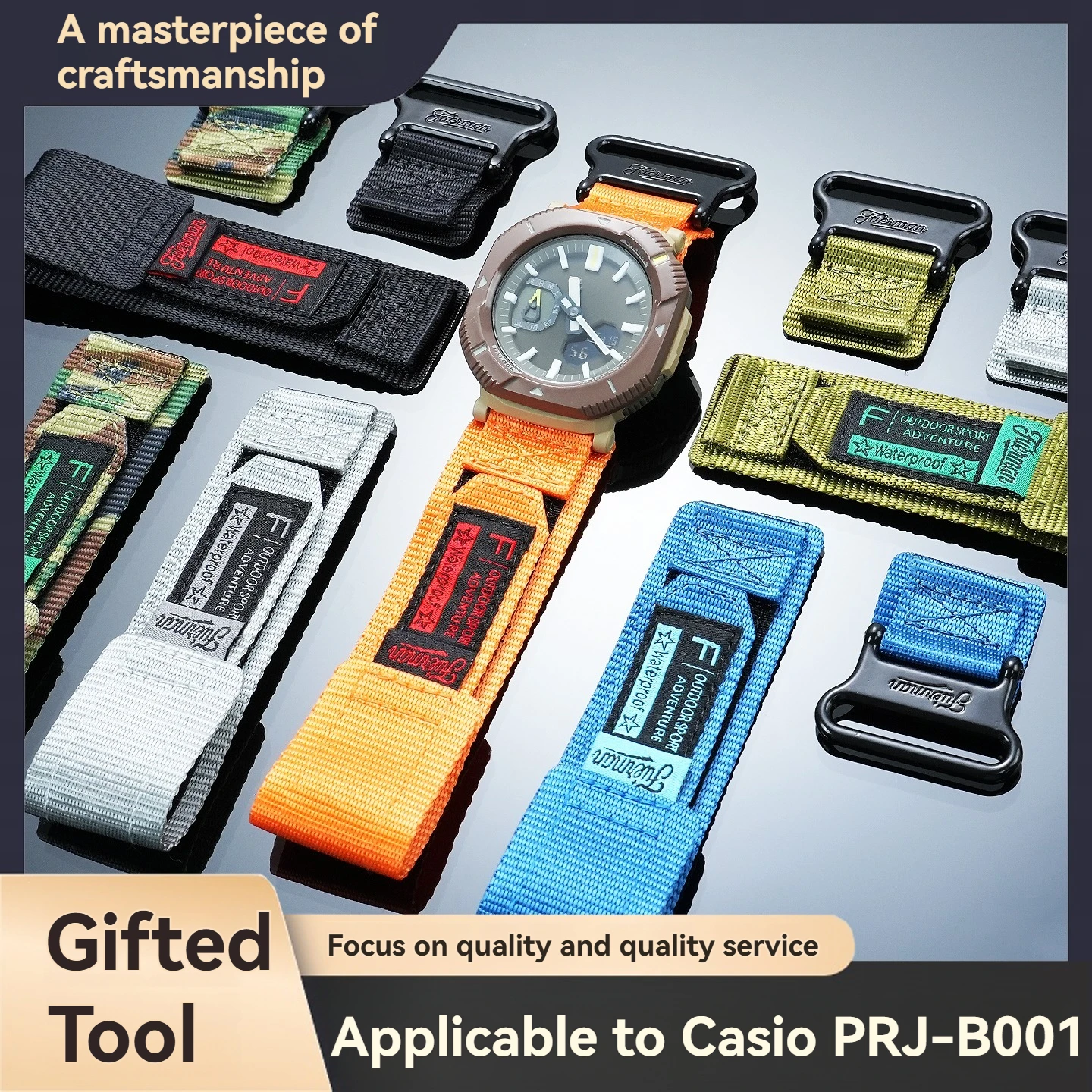 High-quality nylon canvas replacement strap for the Casio 5732 PRJ-B001 PROTREK outdoor watch—customized design