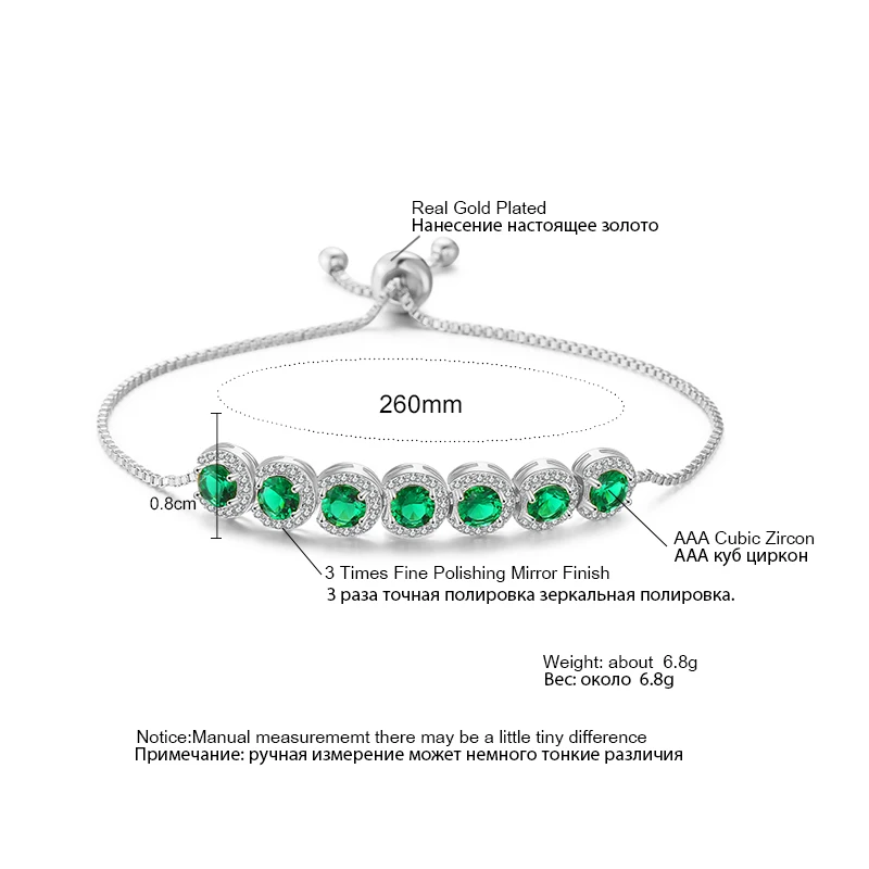 RAKOL New Round Water Drop Shaped Zircon Pull Bracelet For Women Emerald Super Flash Link Bracelets Party Jewelry