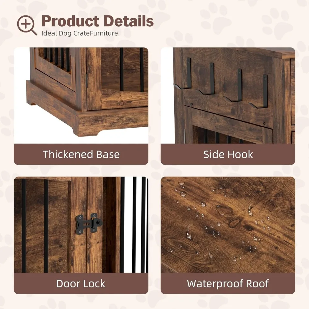 قفص خشبي للكلاب على طراز المزرعة - منزل حيوانات أليفة متعدد الأغراض مع أبواب مزدوجة ودرجين للكلاب الصغيرة والكبيرة