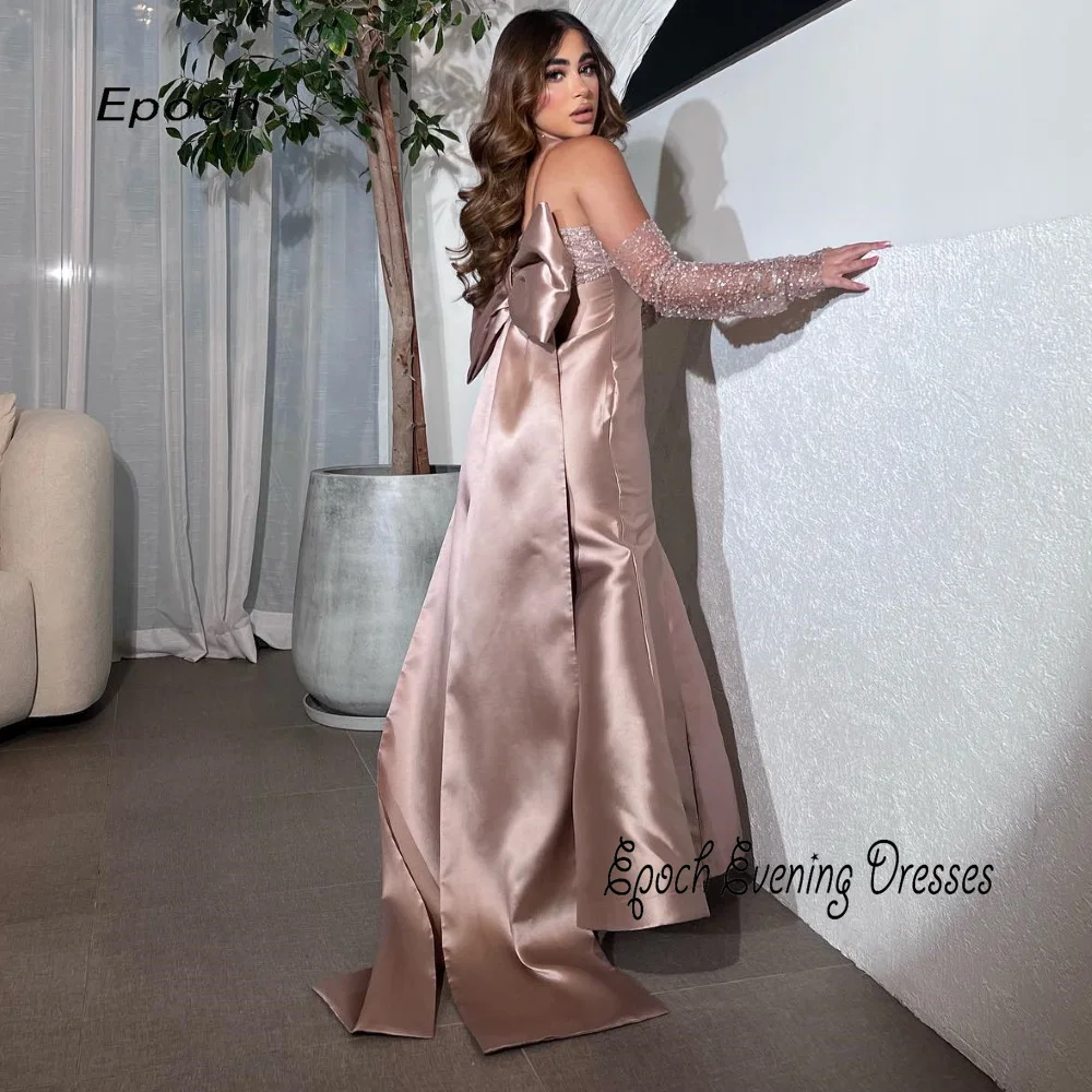 Epoch abito da sera tromba elegante manica in pizzo Custom Made muslimags raffainer Sexy senza spalline fiocco rosa abito da ballo Arabia donna 2024