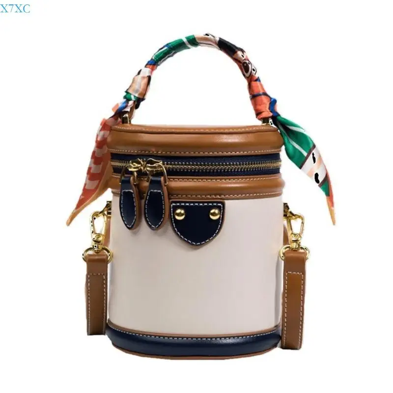 

X7XC Women PU Leather Bucket Bag Shoulder Bag Fashion Crossbody Bag Cylinder Bag