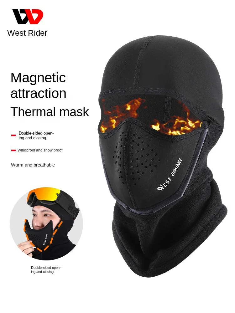 Magnetic ski mask for winter face protection for men and women, windproof face scarf for autumn and winter, plush added