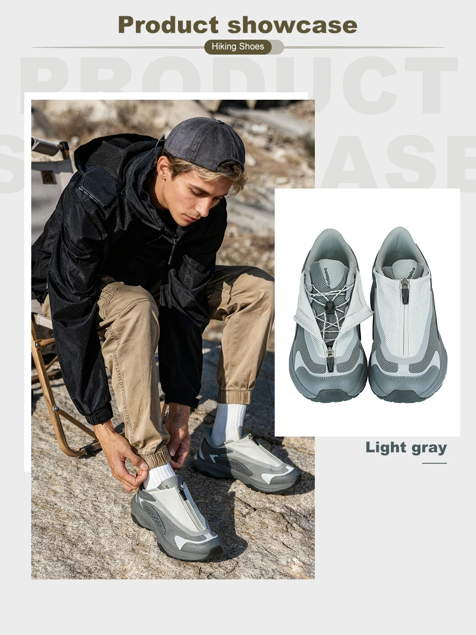 Baasploa Herren Trail Adventure Trainingsschuhe mit Seitenreißverschluss Outdoor-Fußbekleidung Atmungsaktive Reise-Sneaker Leichte Wanderschuhe – Detail 8
