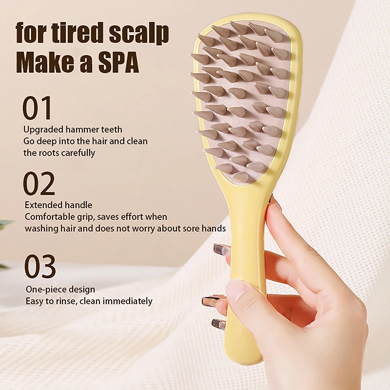 Brosse à shampoing en silicone à long manche, dents souples, peigne de massage, outil de coiffage, outil de lavage des cheveux, relaxation de la tête