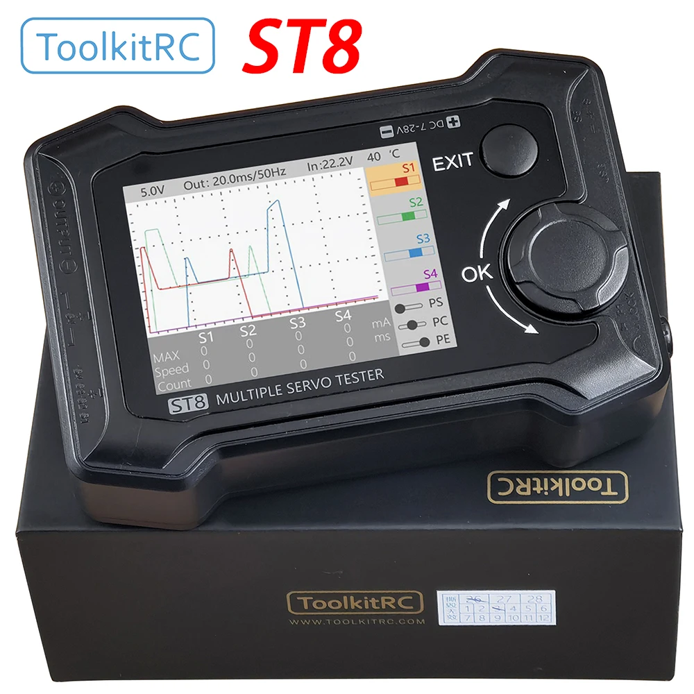ToolkitRC ST8 Servo Comprehensive Tester 2.4 TFT 7-28V 8-channel 4 Independent Interfaces Model Device Servo Signal Testing Tool