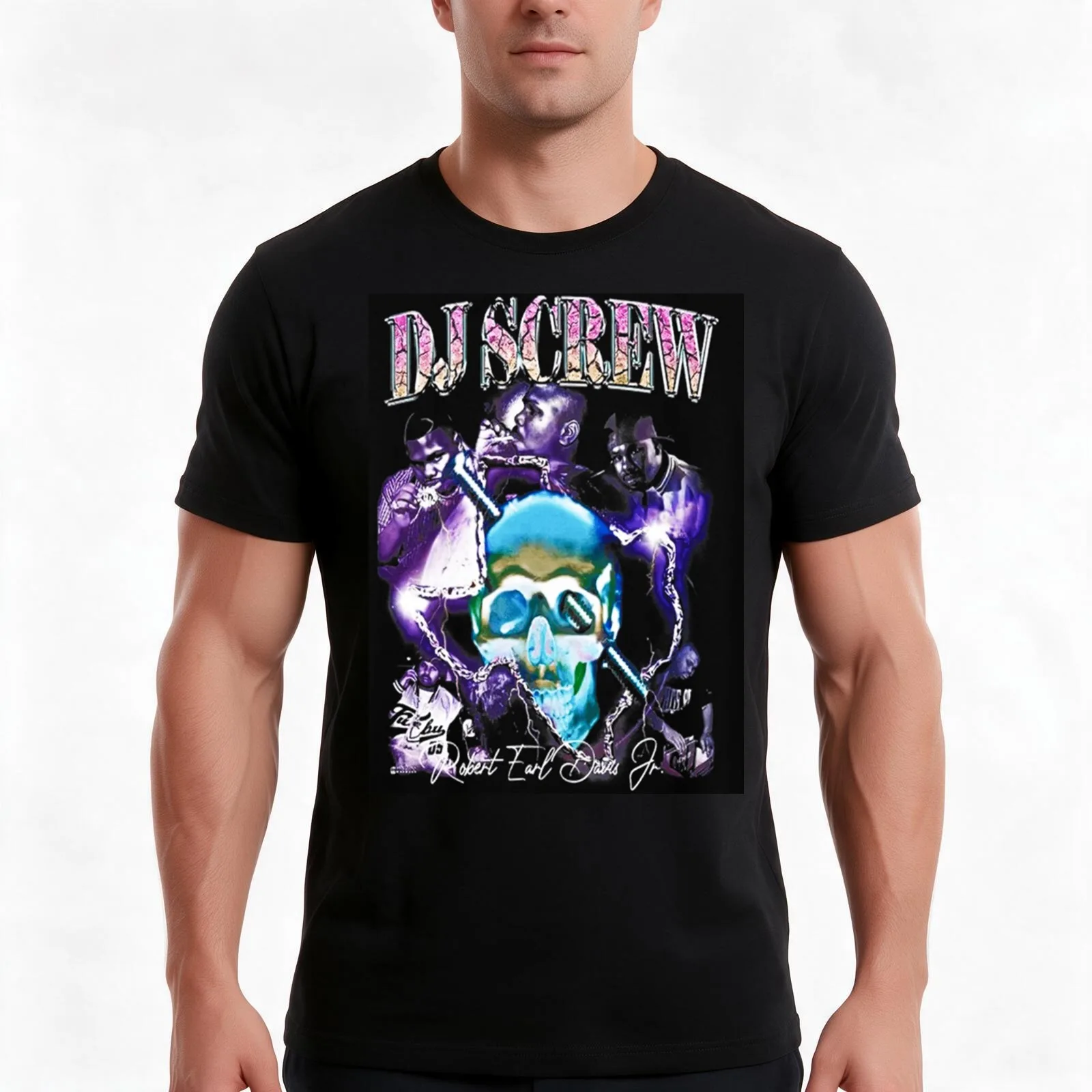 DJ Screw T-Shirt, Summer Casual Cotton Tee, Oversized Streetwear Tops, Vintage Graphic Print, Loose Fit Short Sleeve
