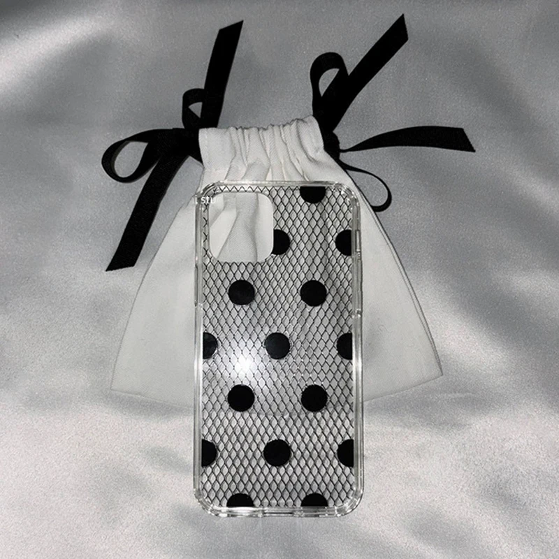 Funda de teléfono Ins Sexy Girl Wave Point de encaje para iPhone 17 AIR 16 15 14 13 12 11 Pro MAX X XR XSMAX 7 8 Plus Y2K cubierta suave transparente