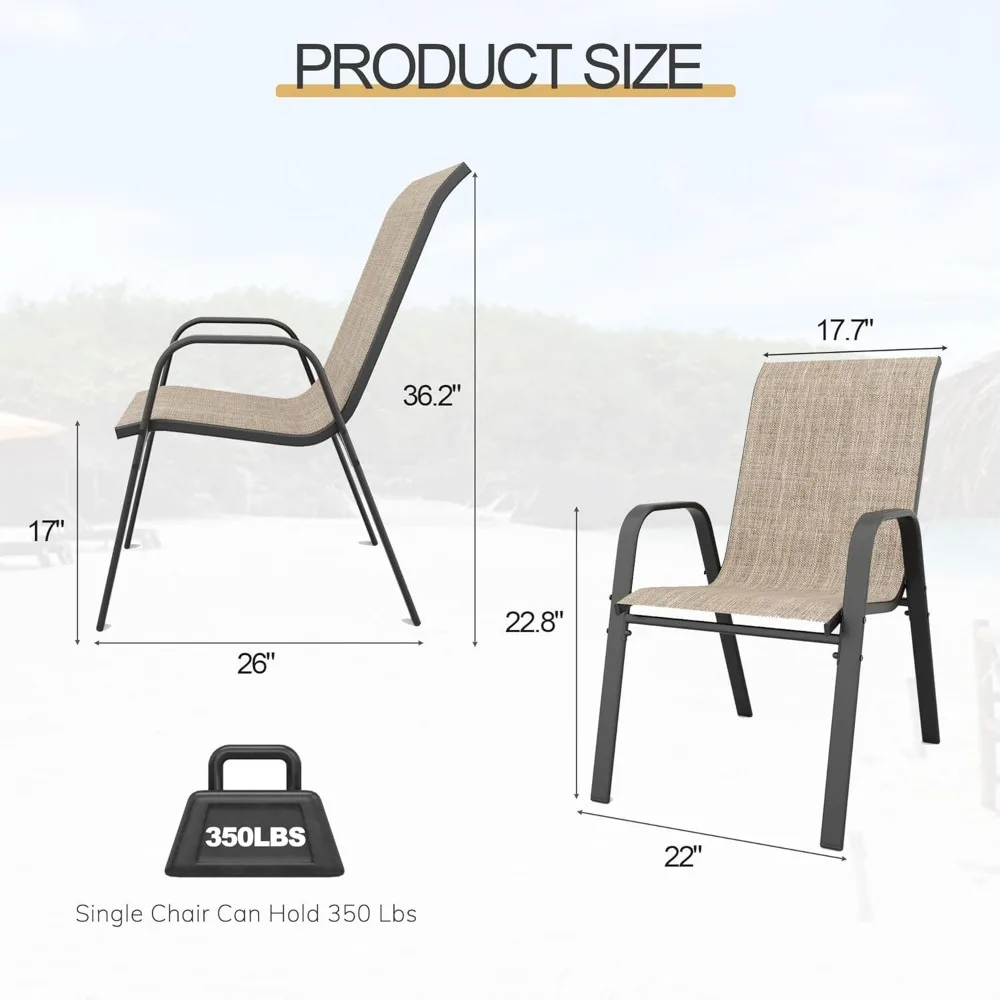 Patio Dining Chairs Set of 4 Outdoor Stackable Dining Chairs for All Weather 330lbs Capacity Heavy Duty Textilene Fabric image 6