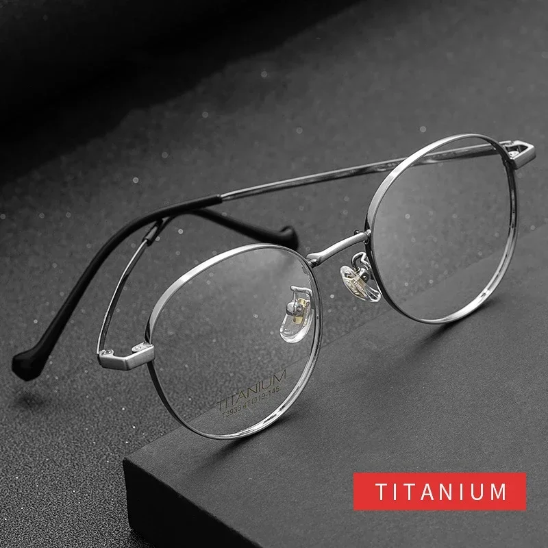 

Myopia Hyperopia Optical Eyeglasses Frame Women Retro Round Pure Titanium Glasses Ultra Light Fashion Frame Men Wide-Side T3933