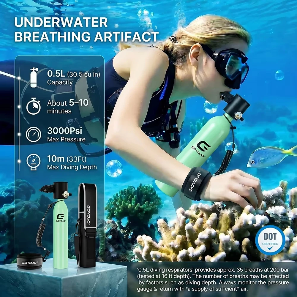GOYOJO Mini Scuba Diving Tank  5-10 Minutes Dive Bottle 0.5L Oxygen Scuba Dive Cylinder for Scuba Diving Snorkeling