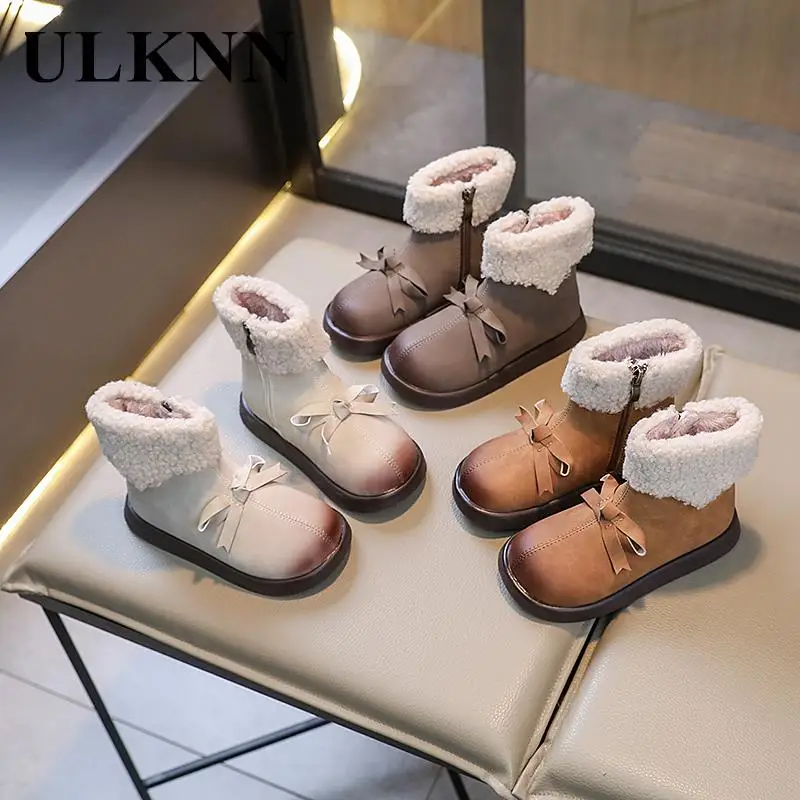 

Girls' Cotton Boots Kid's Bow Knot Princess Shoes Baby Length Boots Winter 2023 New Girls' Wool Anti Slip Boats