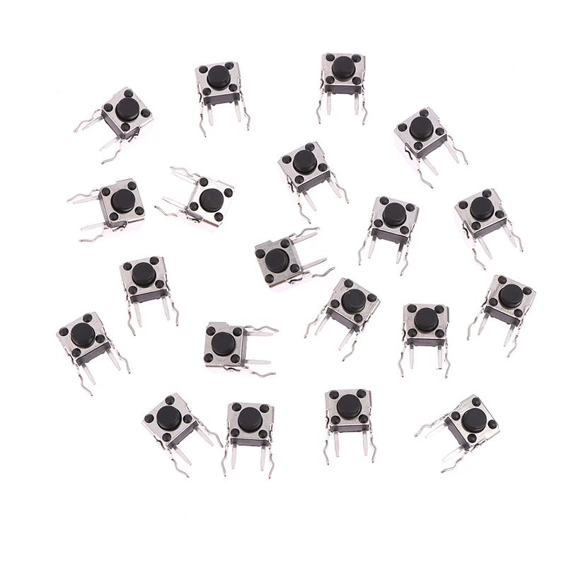 20 sztuk 6x6 PCB chwilowy dotykowy takt przycisk 4-pinowy przełącznik samoresetujący kąt prosty ze stentem 6*6*4.3/4.5/5.5