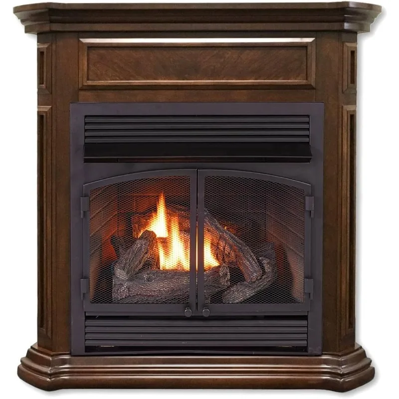 Duluth Forge Dual Fuel Ventless Gas Fireplace System with Mantle, Remote Control, Use with Natural Gas or Liquid Propane