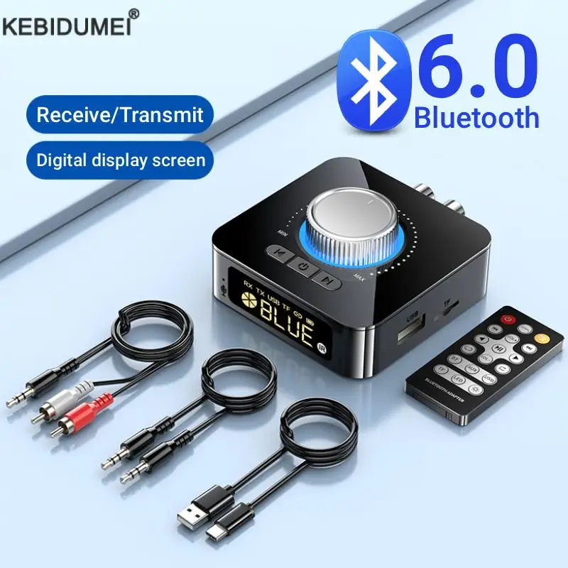 Bluetooth 6.0 receptor de áudio transmissor tf/u-disco rca 3.5mm 3.5 aux jack música adaptador sem fio para alto-falante do carro fone de ouvido amp