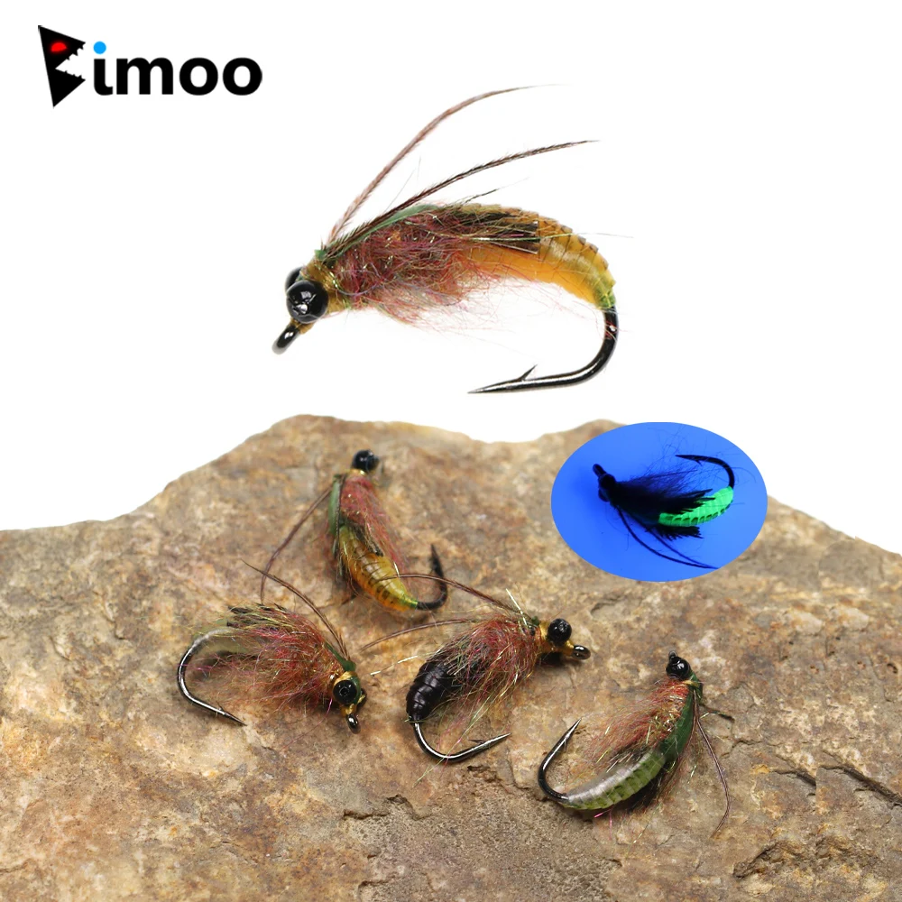 Bimoo 6PCS #8 #10 UV Bead Chain Eyes Nymph Scud Shrimps Fly Bug Worm Trout Bass Perch Bluegill Trout Fishing Lures Flies Bait