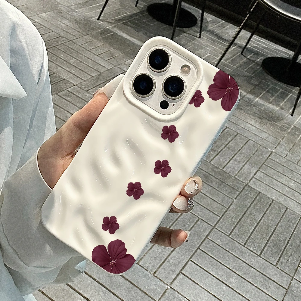 Minimalistische Blumen-Hibiskus-Handyhülle für iPhone 17 16 15 14 13 12 11 Pro Max 14 Plus 17Air Falten-Wellen-Soft-Silikon-Cover – Detail 4
