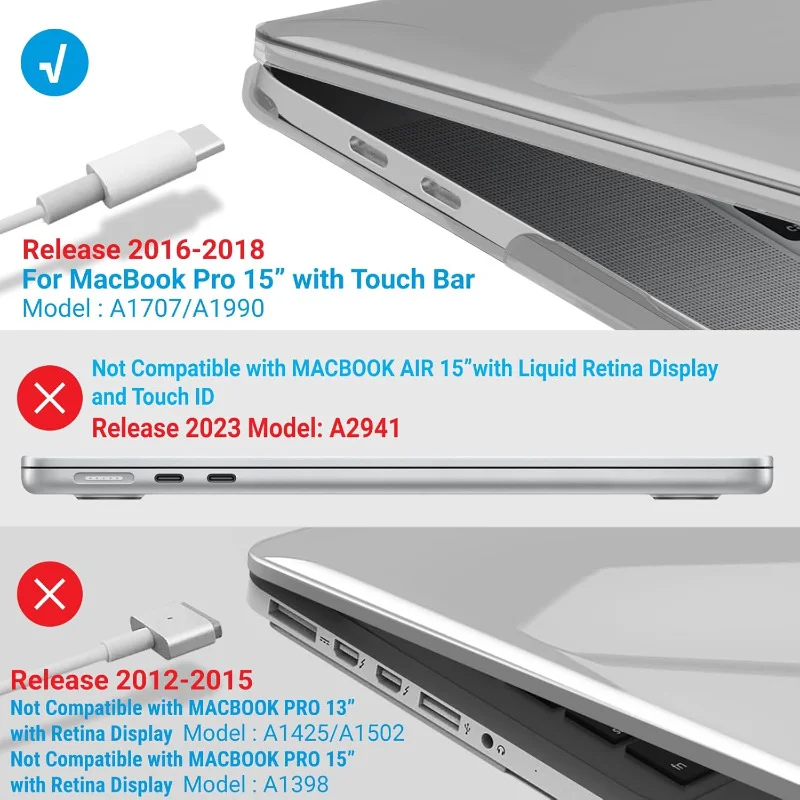 Compatível com 2019-2016 MacBook Pro15 (A1990, A1707) capas rígidas com capa de teclado para 15 (touch bar), cristal transparente