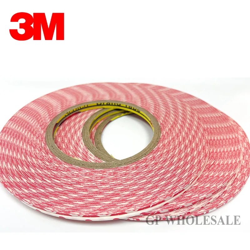 Wholesales 5 rolls 2mm width 3M 55236 Double Sided Adhesive Tape Sticker Strength Strong Ultra Thin 0.12mm thick 50 Meters White